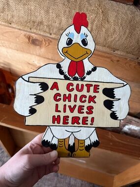 Vintage White and Red Chicken Sign